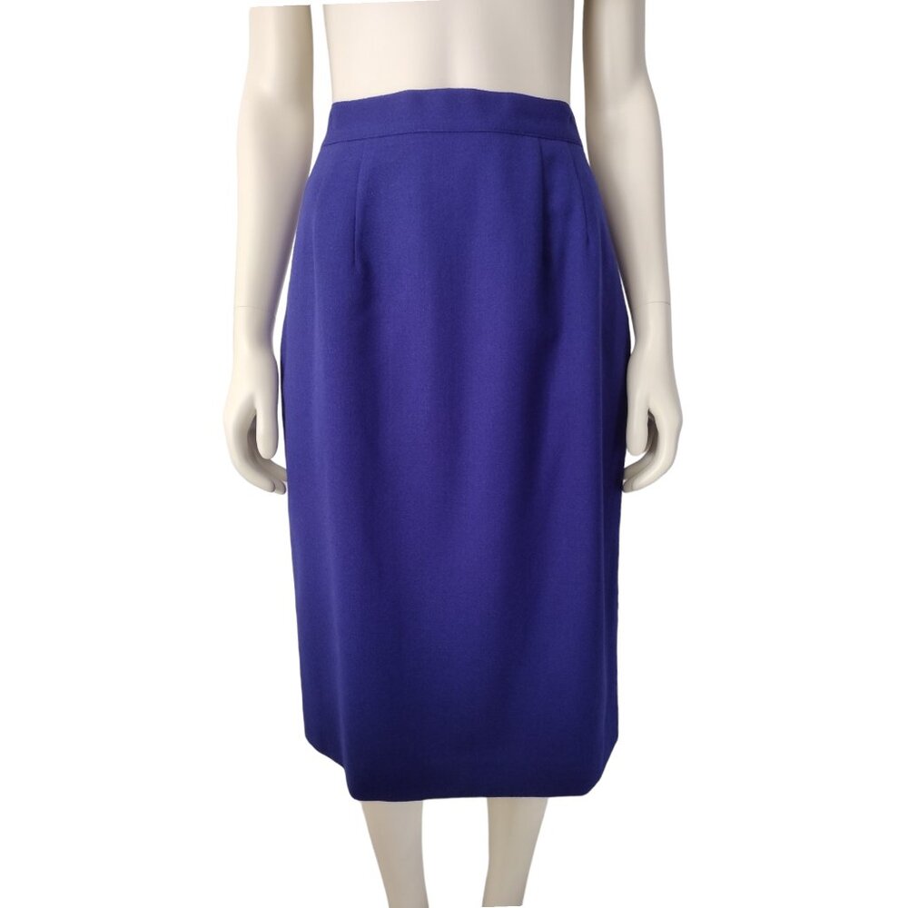 Vintage Valerie Stevens Blue Pure Wool Midi Pencil Skirt With Pockets 12